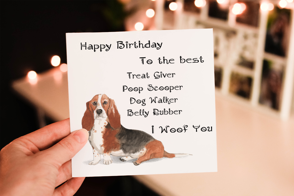 Basset Hound Dog Birthday Card, Dog Birthday Card